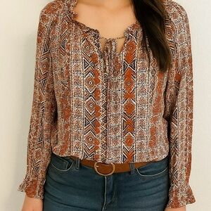 Savanna Jane Ladies Embroidered Lightweight Peasant Top L